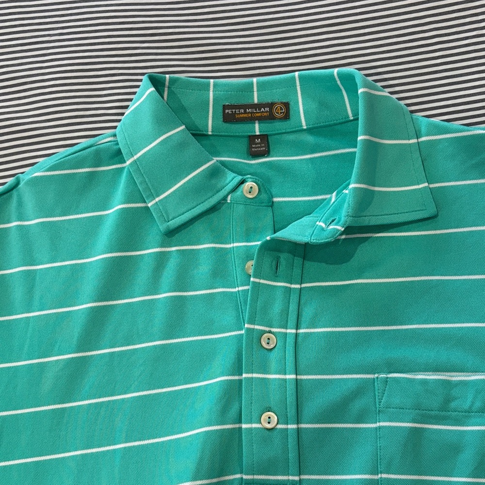 Peter Millar Teal and White Striped Polo